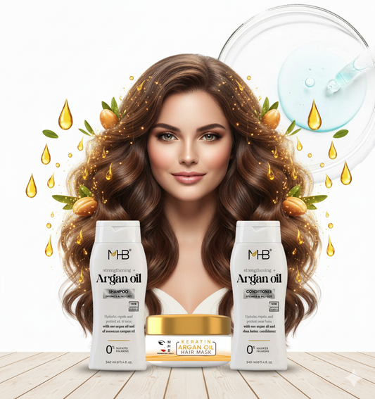 MHB Argan Oil Bundle | Shampoo, Conditioner & Hair Mask for Smooth & Shiny Hair