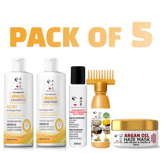 MHB Hair Care Bundle - Argan Shampoo Conditioner Mask - Hair Serum - Hair Growth Oil