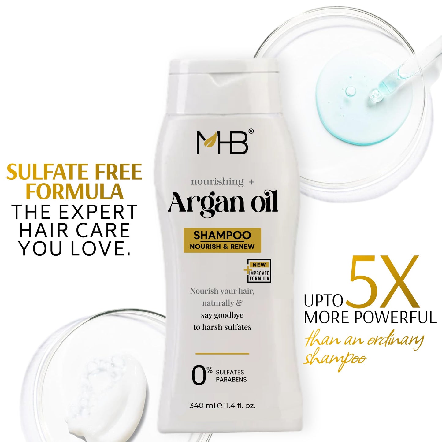 MHB Argan Oil Sulfate-Free Shampoo 340ml | Natural DHT Blocker & Hair Strengthening